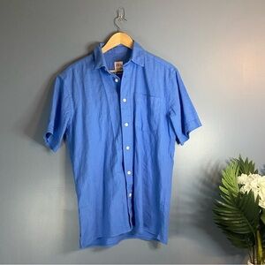 Zara Linen Blend Relaxed Fit Blue Button Down Shirt